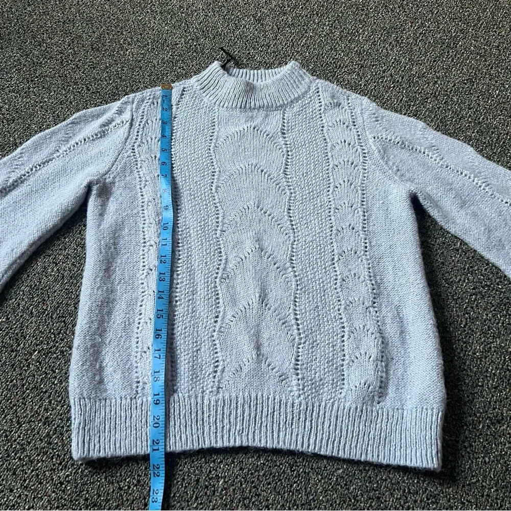 H&M Baby Blue Pastel Mockneck Baggy Sleeve Hole Knit Acrylic Mohair Wool Sweater